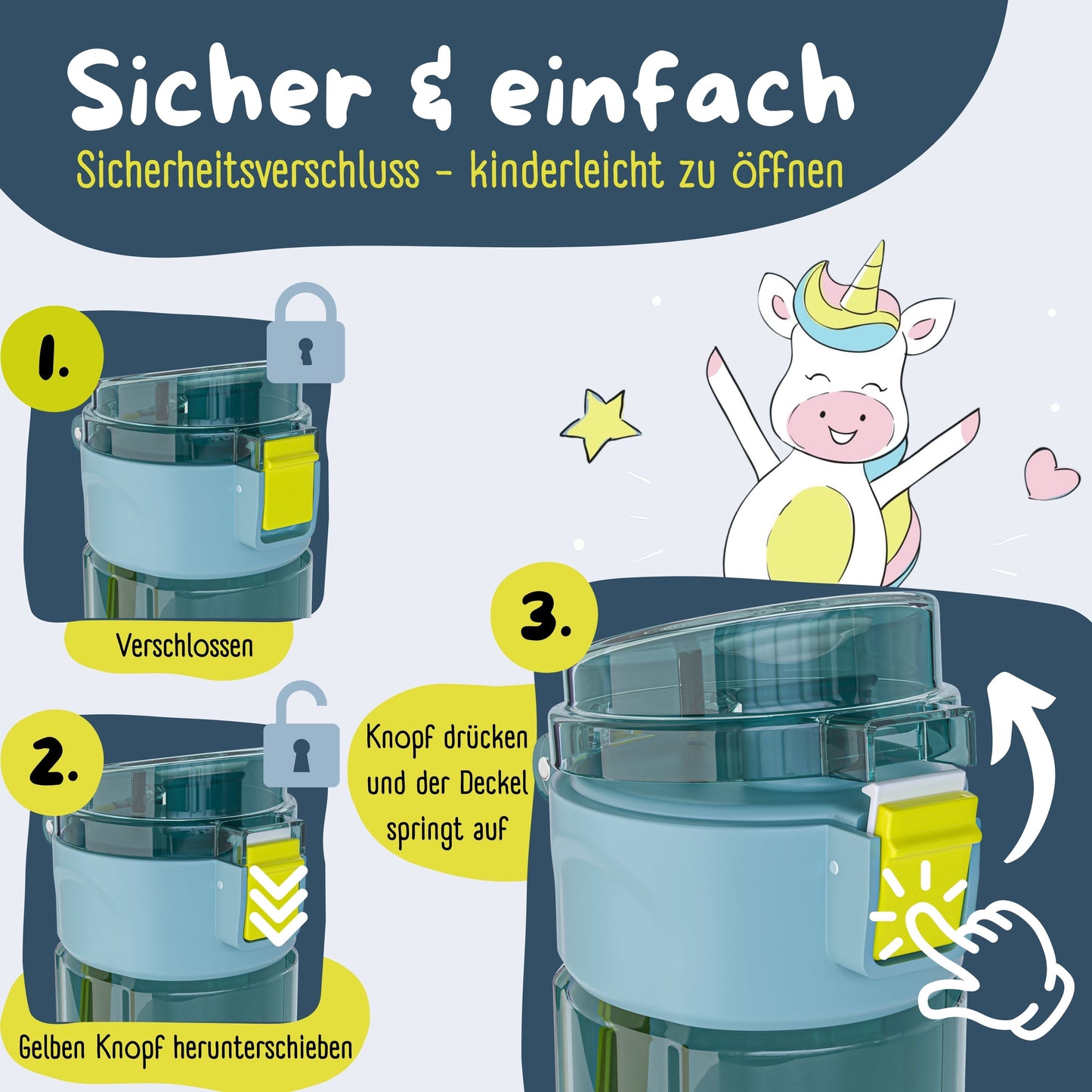 Trinkflasche Kinder, 500ml, leicht - Traktor-blau