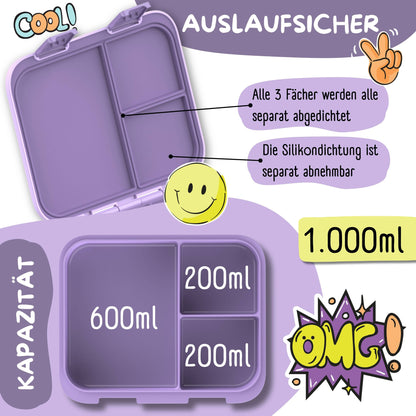 Brotdose mit Fächern, leicht & auslaufsicher - Einhorn lila