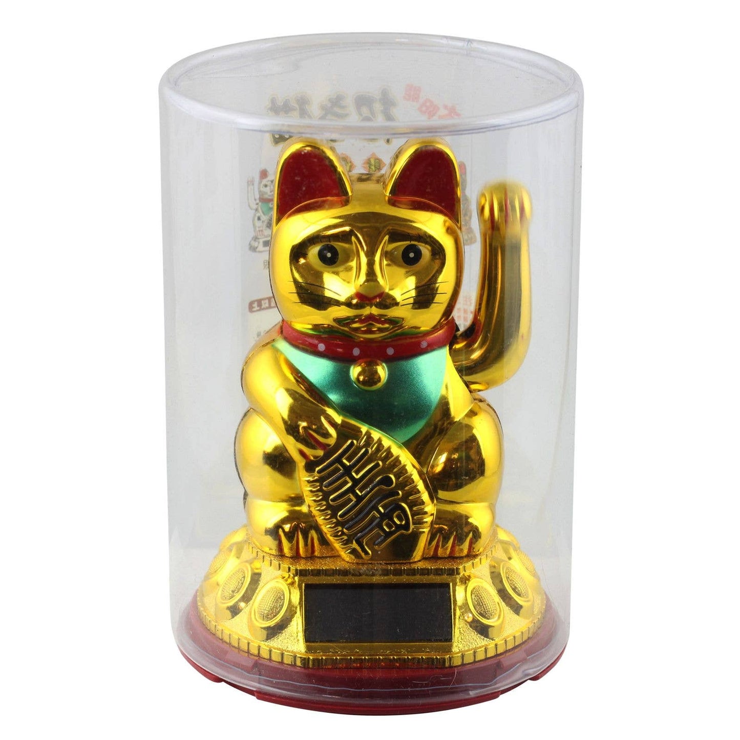 Gelukskat Maneki-neko, wuivende kat, rond, 10,5 cm, goud