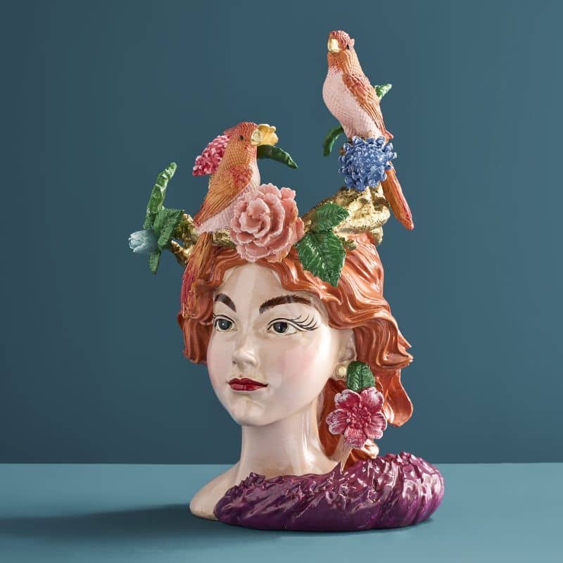 Vase tête de femme M. Perroquets