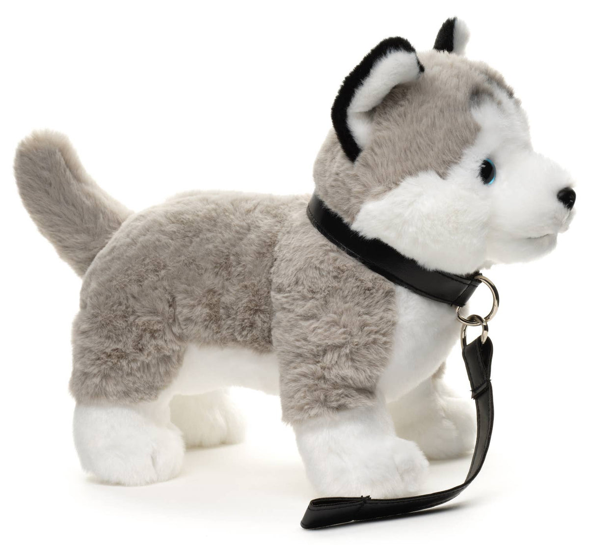 Peluche Husky gris debout avec laisse – 30 cm