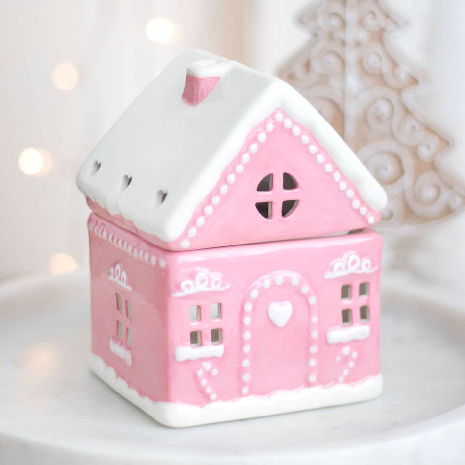 Brûleur à huile de Noël Pink Gingerbread House