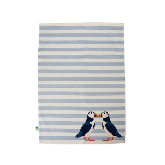 Theedoek van gerecycled katoen - RSPB (Puffin Blue)