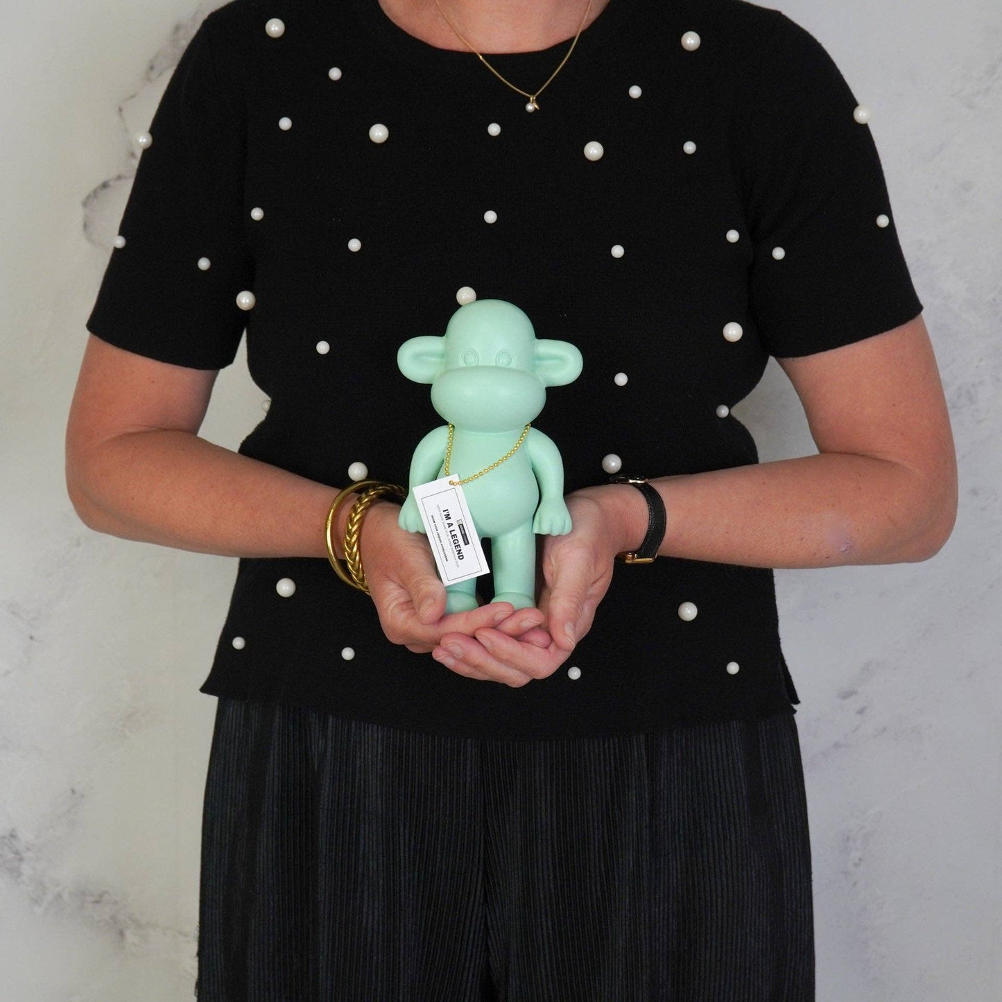 Decoratie - Apenbeeldje 'De Legende' - Polyresin - Mintgroen - 11x7x19cm