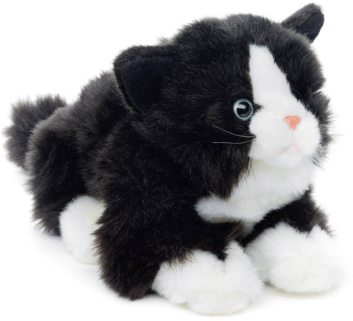 Peluche sonore chat noir et blanc couché