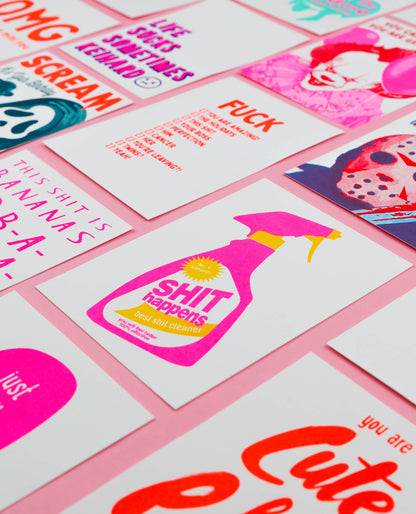 Rhizography Postcard “Shit Happens” Cleaning Spray