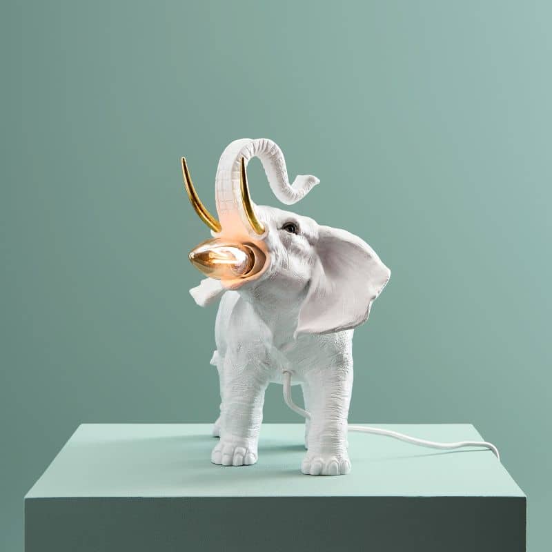 Lampe de Table Éléphant Dumbo Blanc/Or
