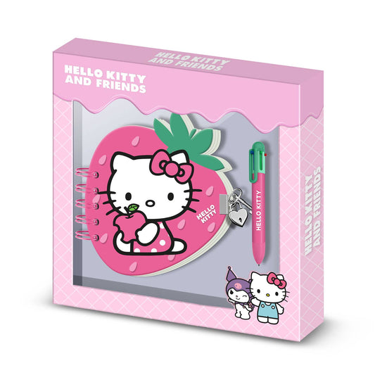 Aardbeien Dagboekset + Hello Kitty 6-kleuren Pen - Aardbei