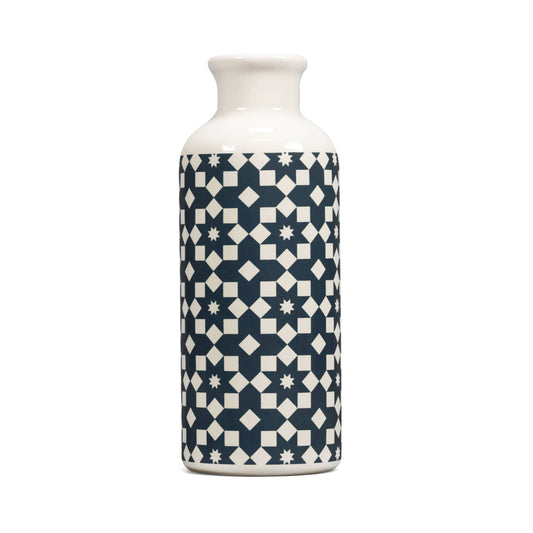 Keramische vaas, design, donkerblauw, grijs