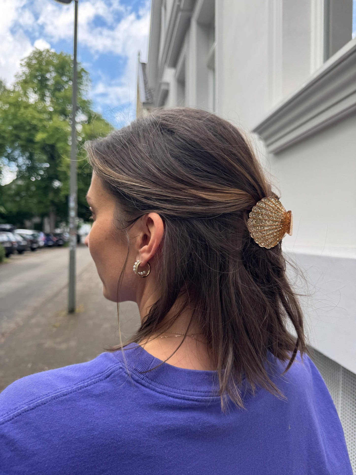 Pince à cheveux Coquillage pailletée or