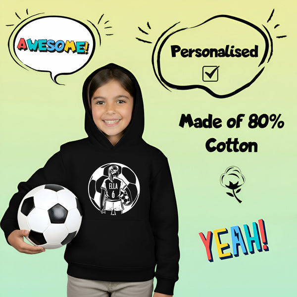 Sweat à capuche football – Fringoo football noir for Girls Cotton Rich Soft Hooded – football Ball Girls noir