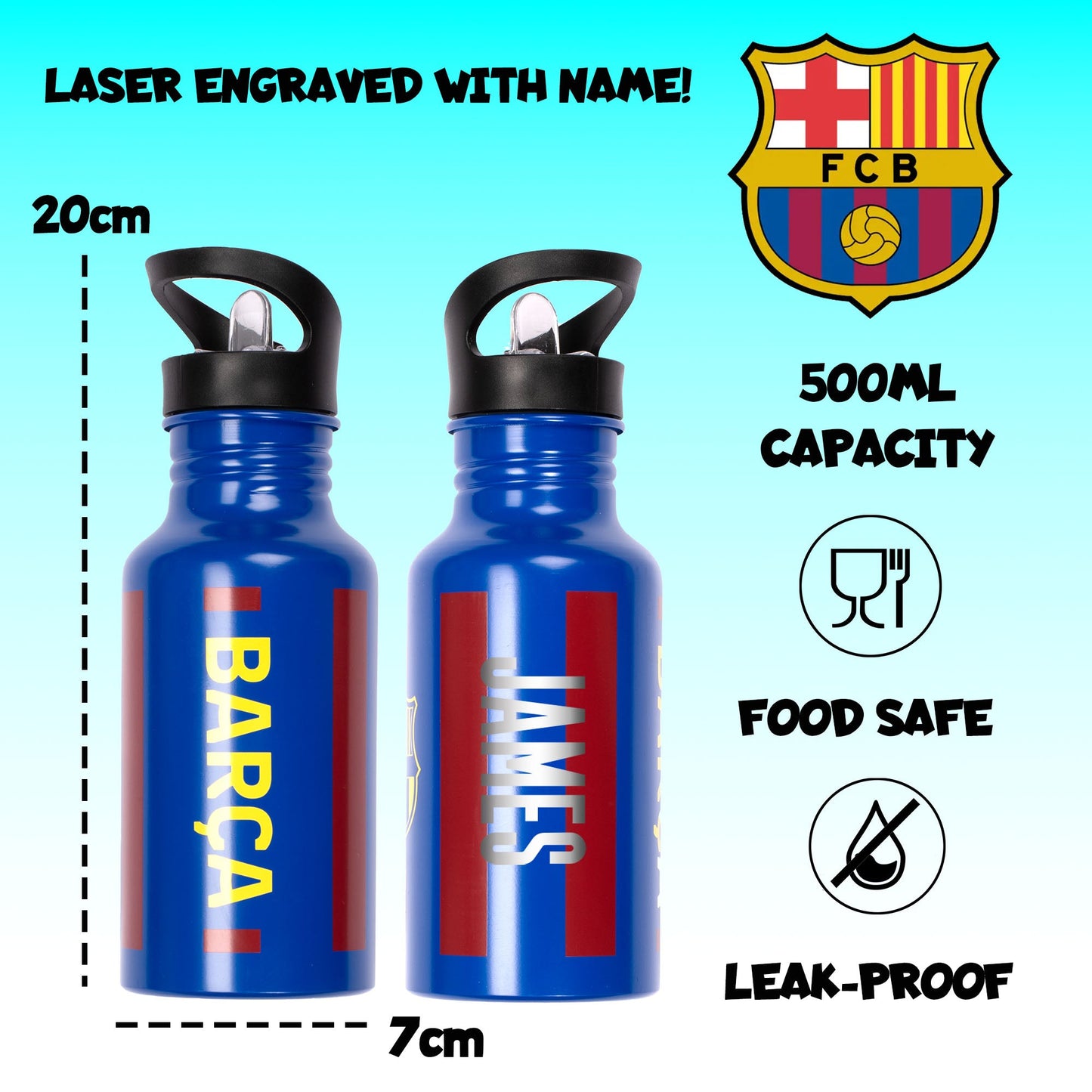 Barcelona FC Personalized Metal Water Bottle 500ml