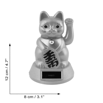 Gelukskat Maneki-neko Wave Cat solar 12cm wit