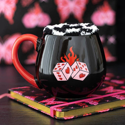 Rebel Romance Mug &amp; Socks Gift Set – Flaming Dice