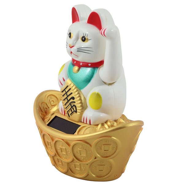 Chat chanceux solaire blanc 14cm