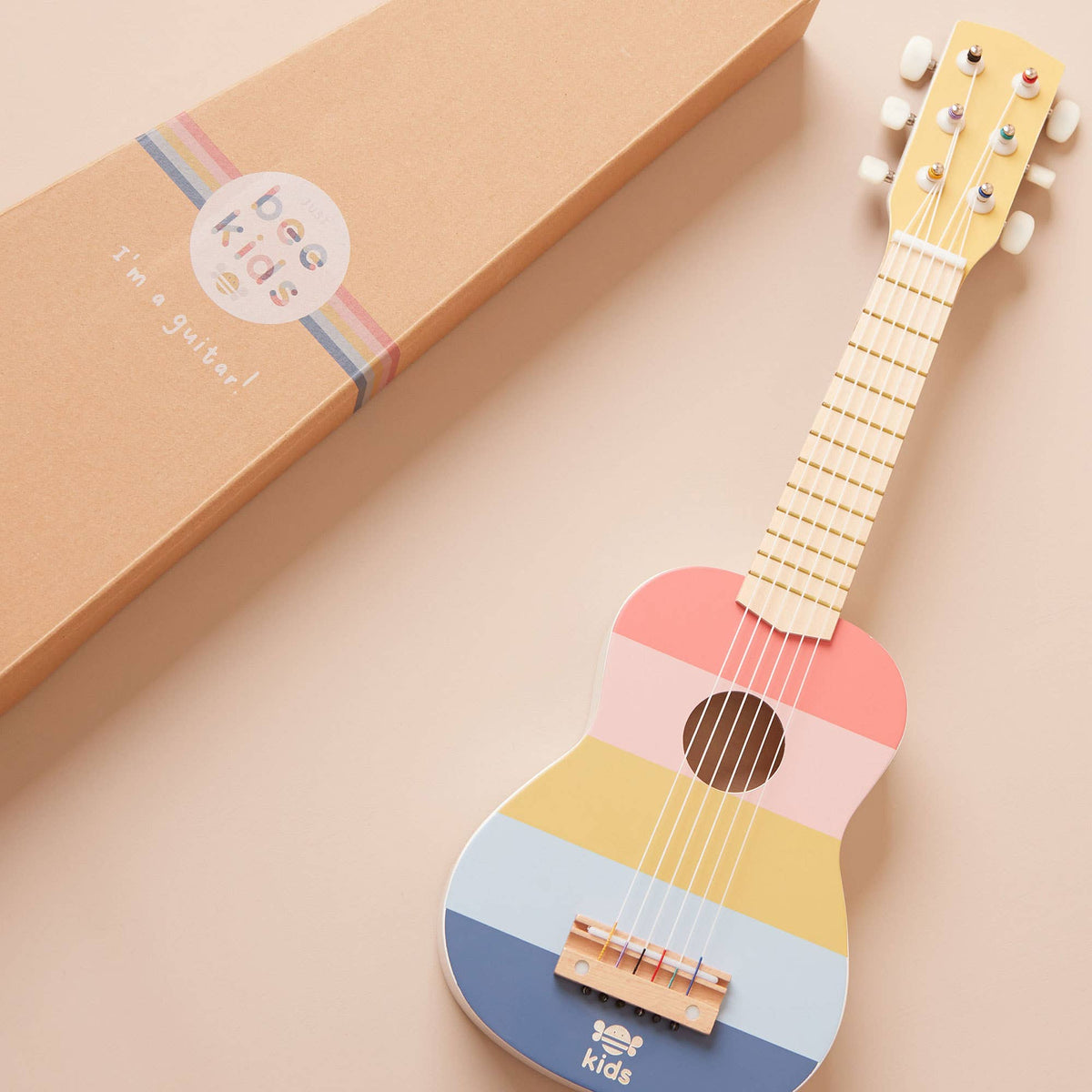 Jeu Jouet de Guitare à Rayures pour Enfants en Bois