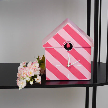Horloge - Horloge murale coucou - Motif rayé/Rose - 24x27x9cm