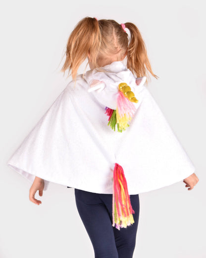 Cape licorne blanche arc-en-ciel 3-8 ans (taille 98-128)