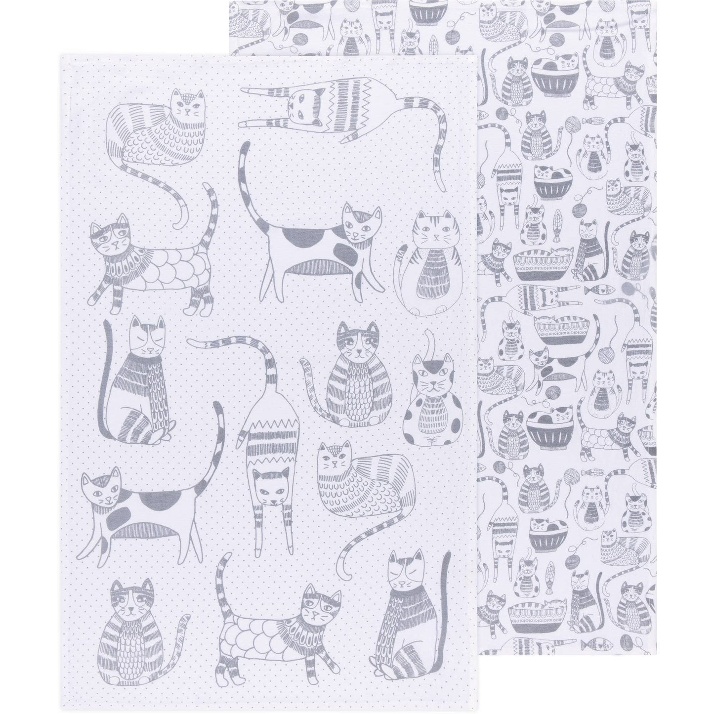 Set of 2 Cat Print London Gray Dish Towels