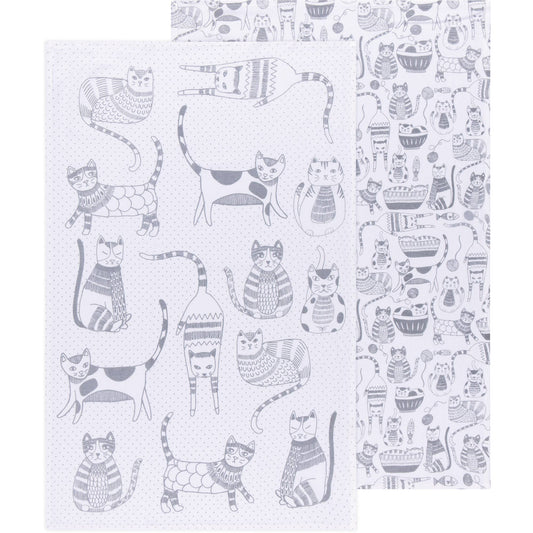 Lot de 2 torchons à vaisselle Cat Print London Gray