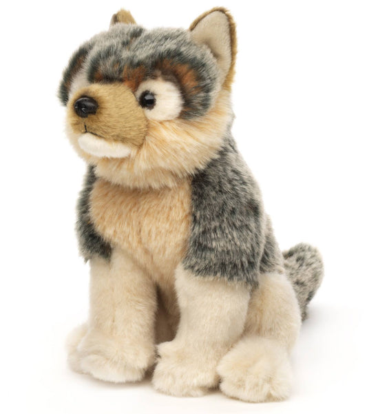 Grey wolf cub plush toy, sitting