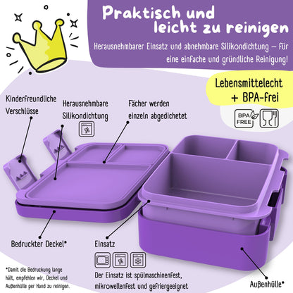 Lunch box with compartments, lightweight & leak-proof - purple