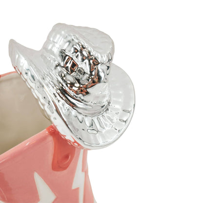 Flower Vase - Boot with Disco Hat Vase - Ceramic - Pink/Orange - 16.5x10.5x26.5cm