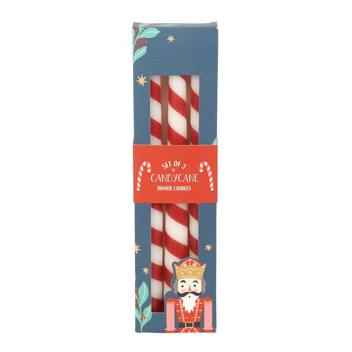 Ensemble de 3 bougies effilées de Noël à rayures de sucre d'orge