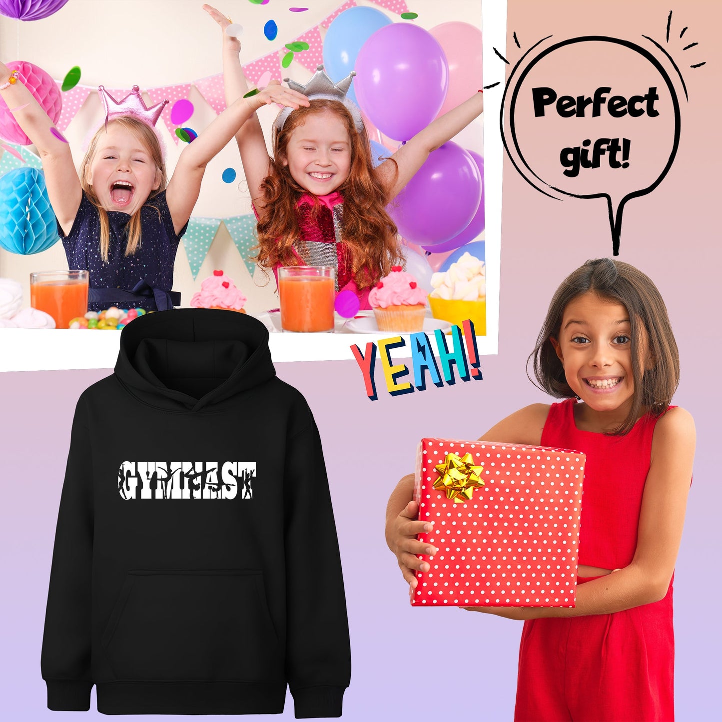Fringoo Gymnastic Sweat à capuche for enfant Cotton Rich Soft Hooded Sweatshirt- Gymnast noir