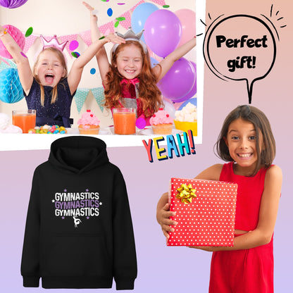 Fringoo Gymnastic Sweat à capuche for enfant Cotton Rich Soft Hooded Sweatshirt- Gymnasticx3- noir