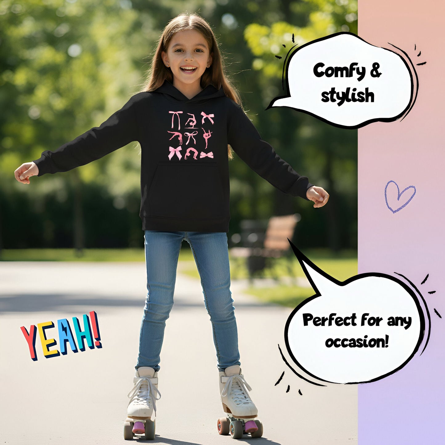 Fringoo Gymnastic Sweat à capuche for enfant Cotton Rich Soft Hooded Sweatshirt- Ribbon noir