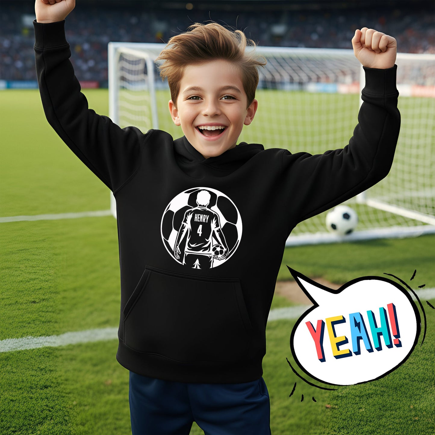 Fringoo football Sweat à capuche noir garçon Cotton Rich Soft Hooded Sweatshirt- football Ball noir