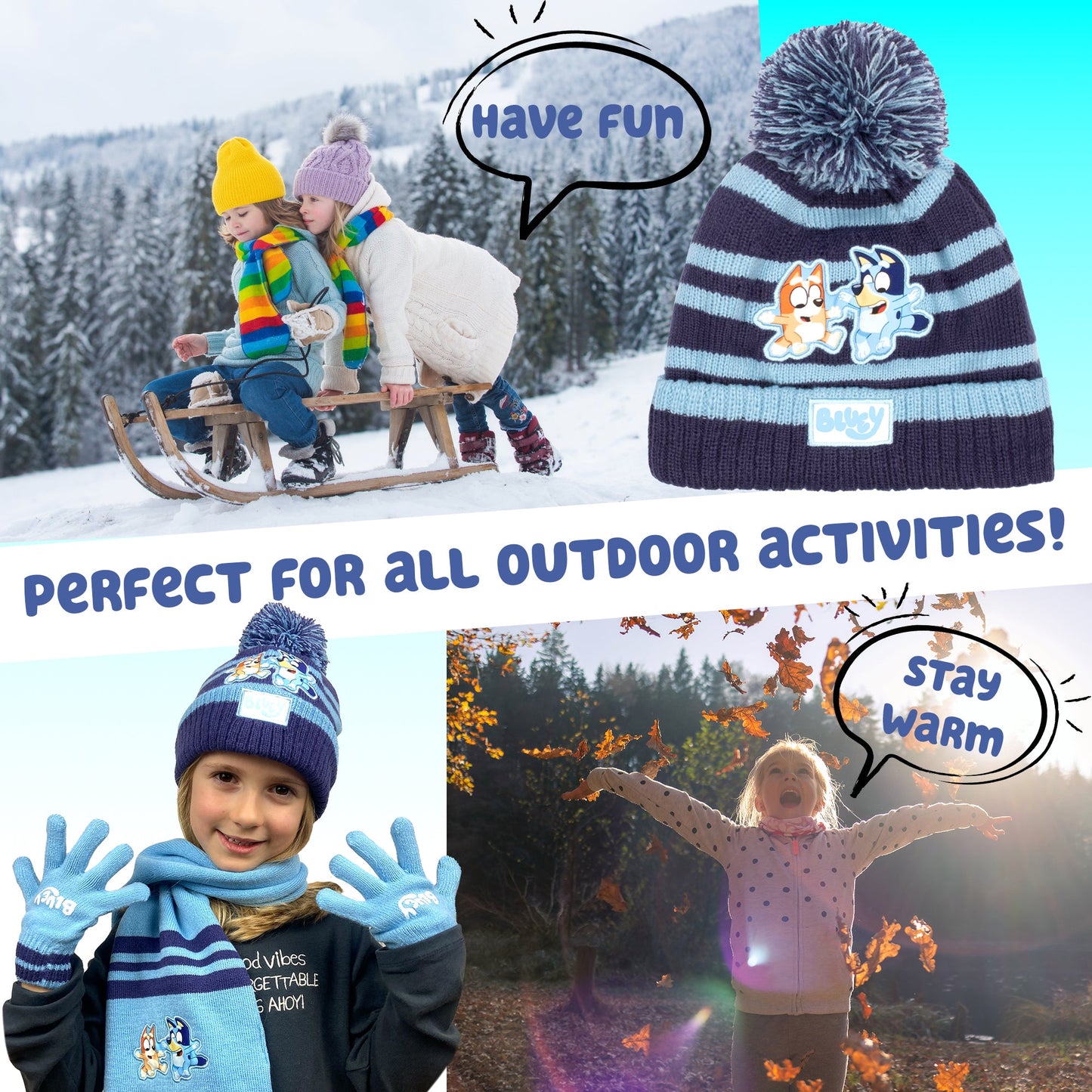 Bluey Children's Winter Hat & Gloves Set Warm and Comfy Bonnet & Gloves Set