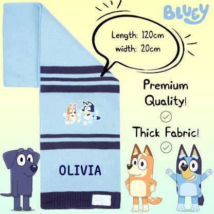 Bluey Children's Scarf Winter Woolly Scarf Soft and Warm Embroidered Name