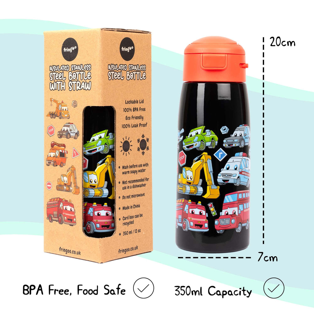 Gourde en acier inoxydable avec paille – acier inoxydable Bottle 350ml – Cars World