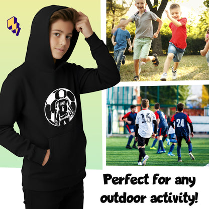 Fringoo football Sweat à capuche noir garçon Cotton Rich Soft Hooded Sweatshirt- football Ball noir