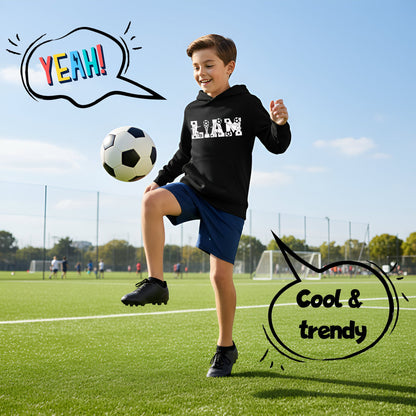 Fringoo football Sweat à capuche noir garçon Cotton Rich Soft Hooded Sweatshirt- football Alphabet noir