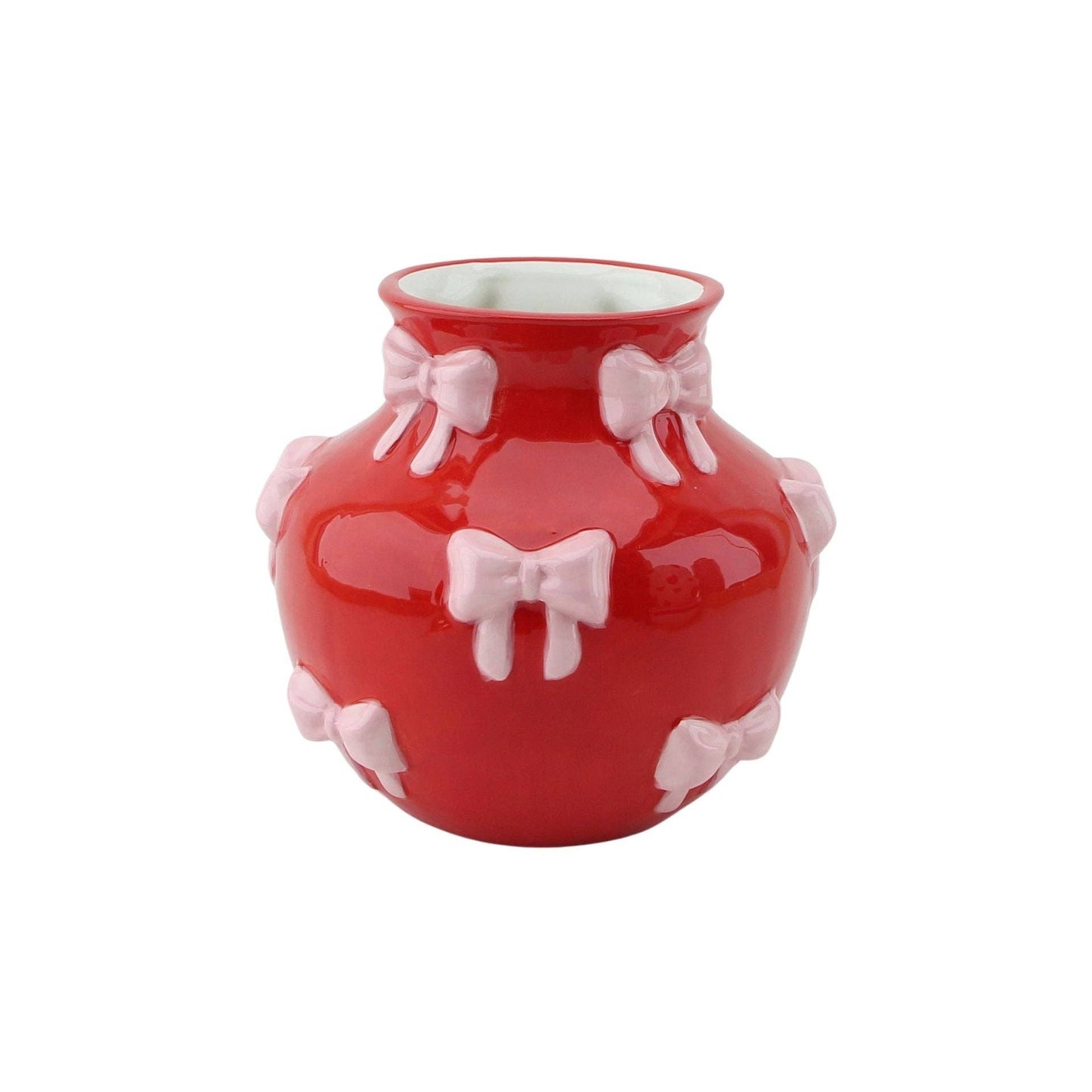 Vaas - Bloemenvaas met lint - Rood/Roze - 14,5x14,5x13 cm