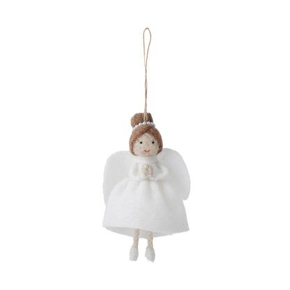 Hanging decoration in the shape of a felt angel with dark hair