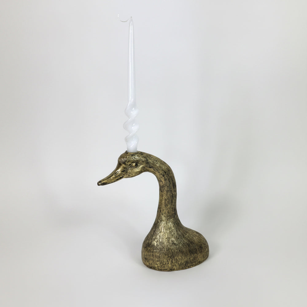 Antique Gilded Duck Head Candlestick