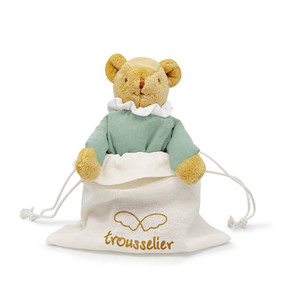 Ours Nid d'Ange Doudou avec Hochet - Coton Bio Celadon