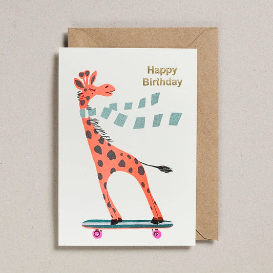 Carte d'Anniversaire - Girafe sur Skateboard