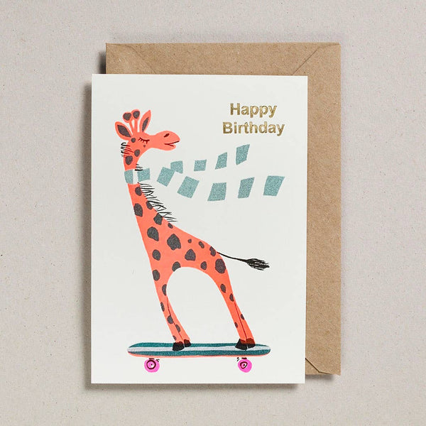 Verjaardagskaart - Giraffe op skateboard