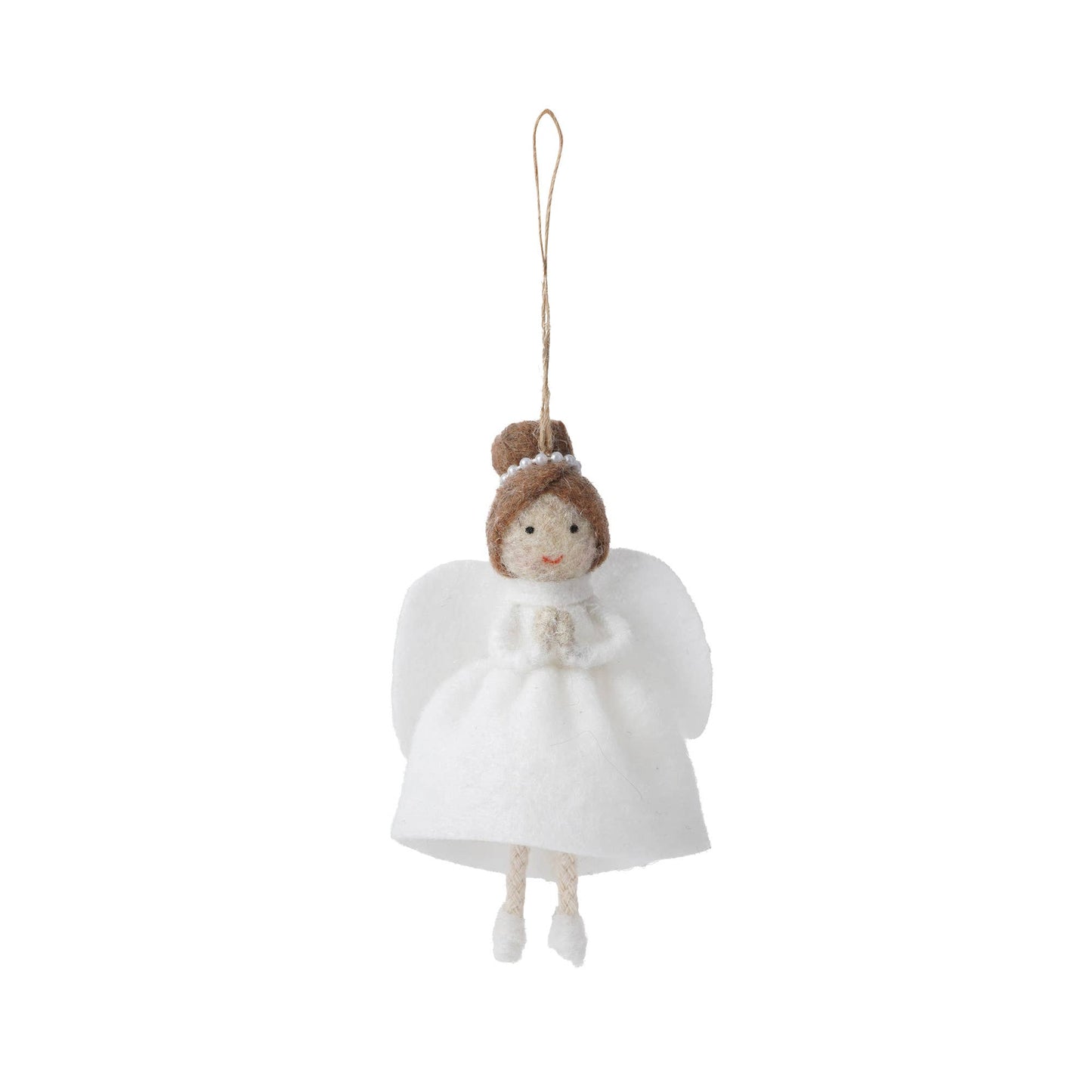 Hanging decoration in the shape of a felt angel with dark hair