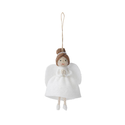 Hanging decoration in the shape of a felt angel with dark hair