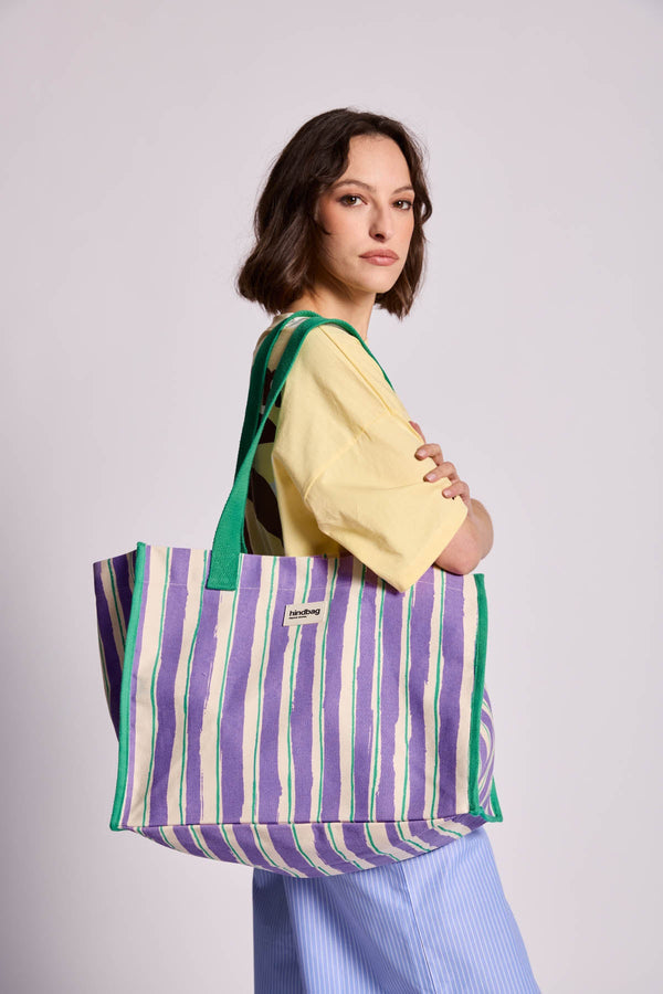 Sac cabas Claude Rayures Vert et Parme