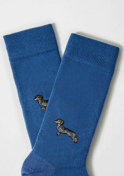 Chaussettes brodées BePets Teckel Bleu