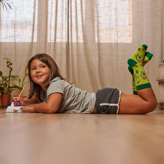 Kids' cotton socks, durable and fun. Avocado