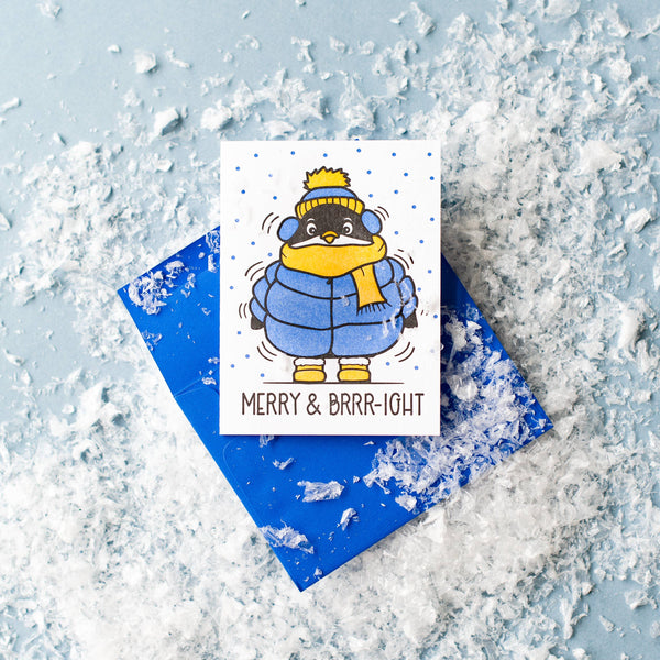 Carte de Vœux Pingouin « Merry & Brrright »