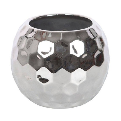 Vase boule à facettes argentée